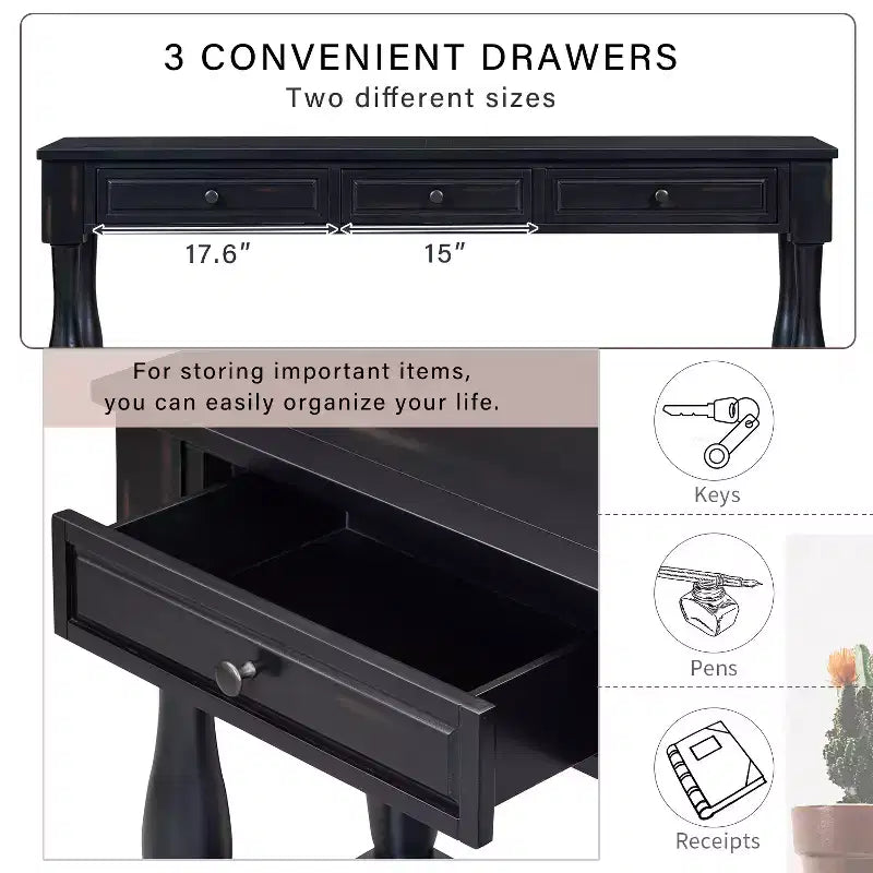 63L Extra-thick Console Table with Drawers and Shelf RE-ModernLuxe