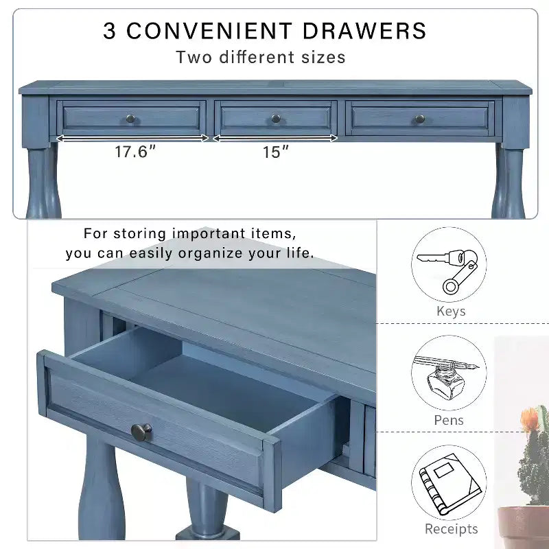 63L Extra-thick Console Table with Drawers and Shelf RE-ModernLuxe