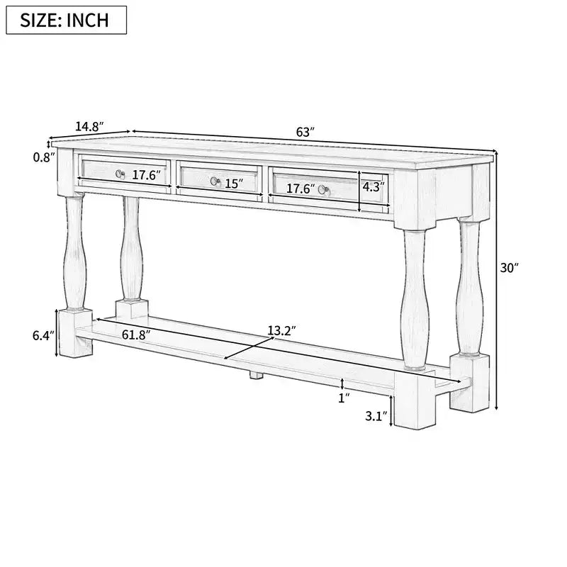 63L Extra-thick Console Table with Drawers and Shelf RE-ModernLuxe