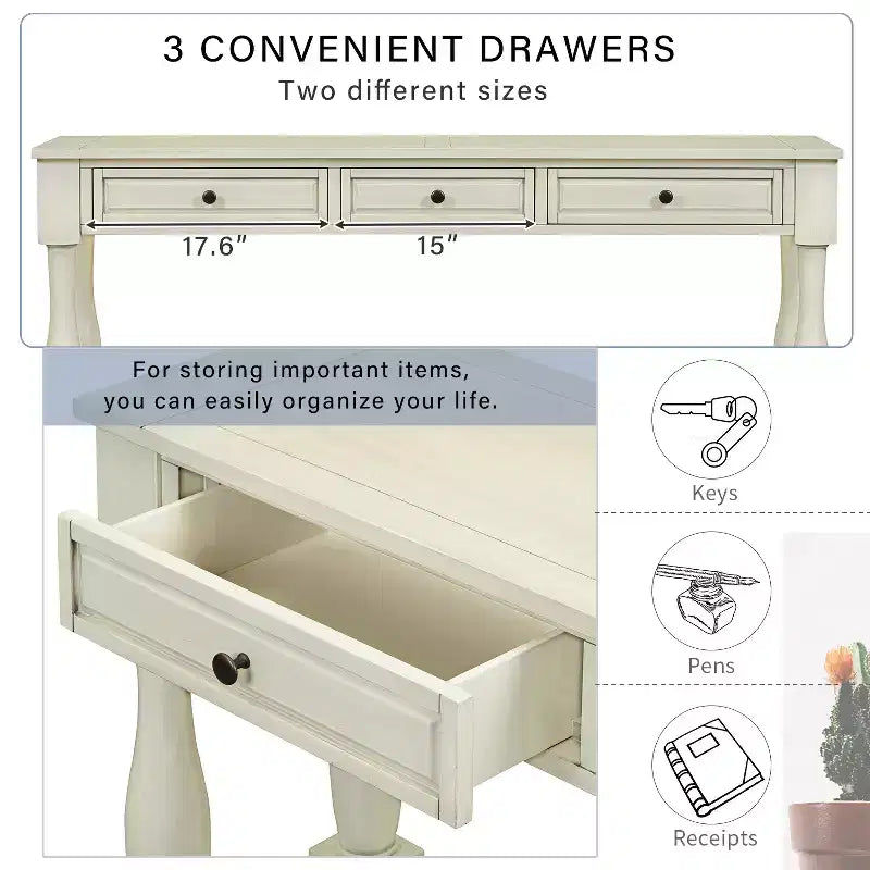 63L Extra-thick Console Table with Drawers and Shelf RE-ModernLuxe
