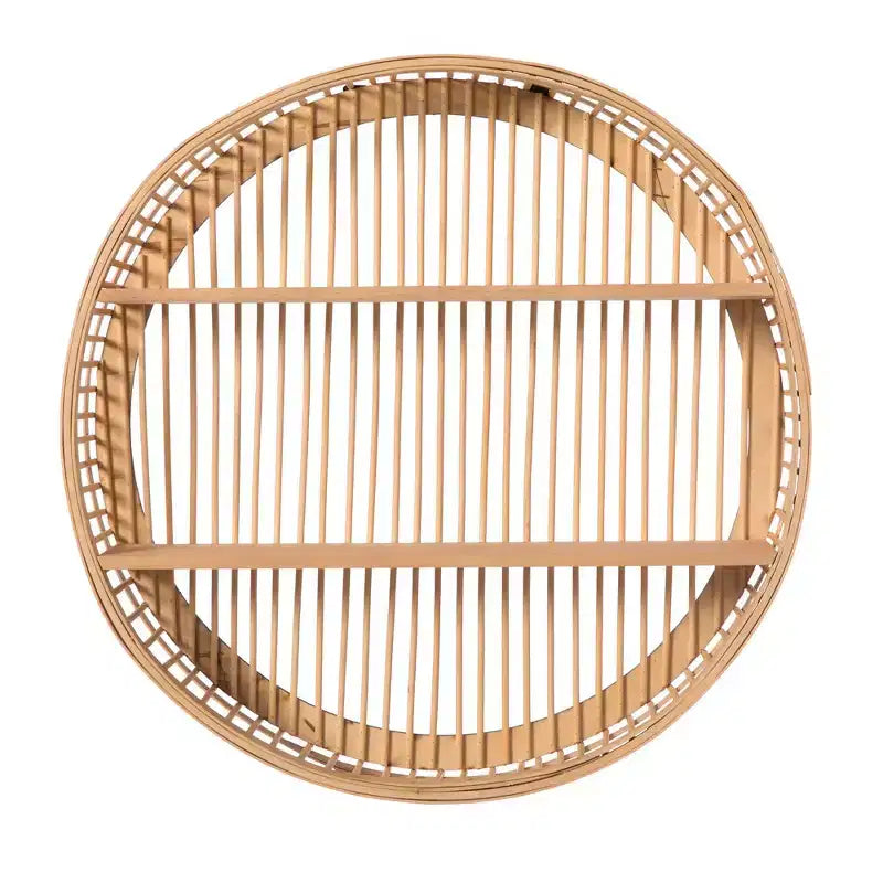 Vintiquewise Decorative Rattan Round Display Shelf With 2 Shelves for The Dining Room, Living Room, or Office.