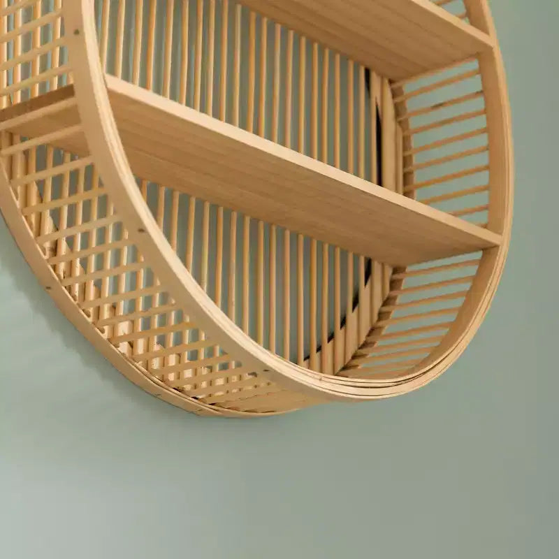 Vintiquewise Decorative Rattan Round Display Shelf With 2 Shelves for The Dining Room, Living Room, or Office.