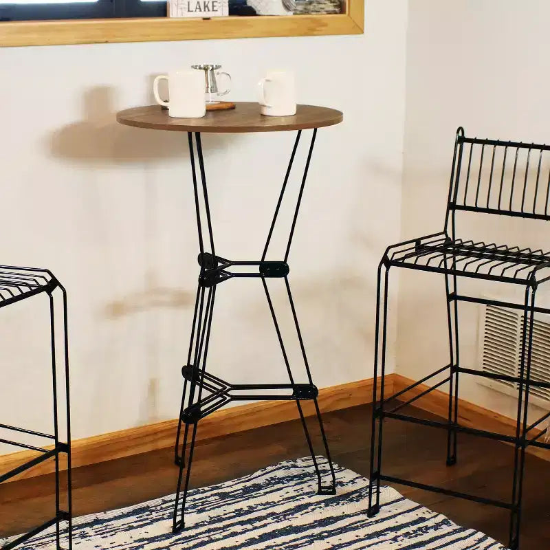Sunnydaze Indoor Modern Furniture Steel Wire Bar Table with Faux Woodgrain Tabletop - Brown