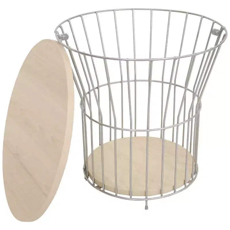Sunnydaze Indoor Steel Wire Pedestal End Table with MDF Pull-Open Tabletop - 17.25 H - Cream