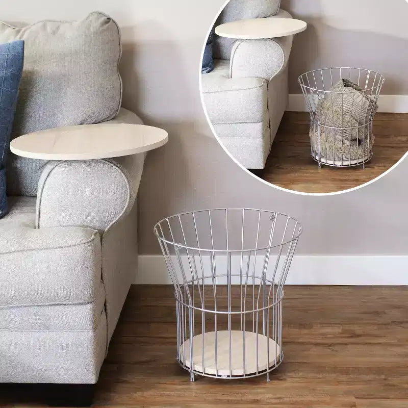 Sunnydaze Indoor Steel Wire Pedestal End Table with MDF Pull-Open Tabletop - 17.25 H - Cream