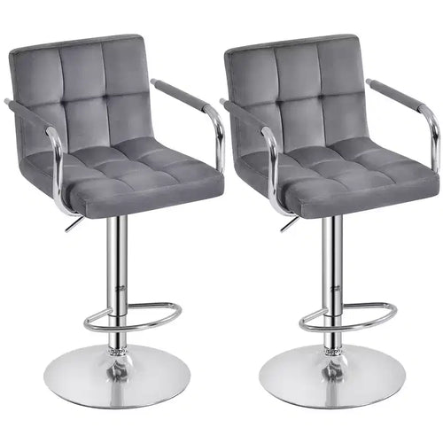 Yaheetech 2PCS Height Adjustable Swivel Bar Stools with Large Steel Base Backrests Footrest