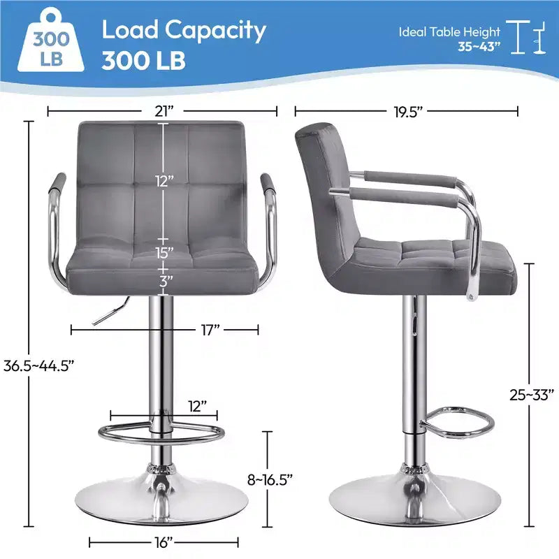Yaheetech 2PCS Height Adjustable Swivel Bar Stools with Large Steel Base Backrests Footrest