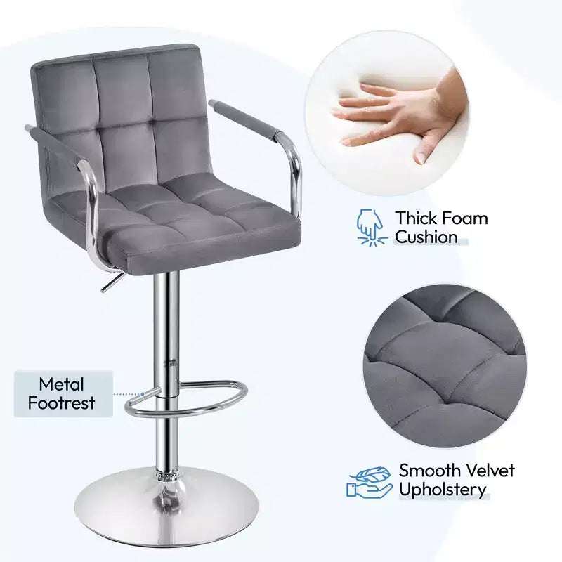 Yaheetech 2PCS Height Adjustable Swivel Bar Stools with Large Steel Base Backrests Footrest