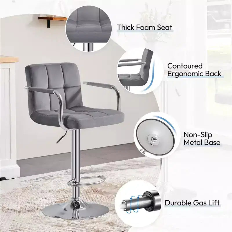 Yaheetech 2PCS Height Adjustable Swivel Bar Stools with Large Steel Base Backrests Footrest