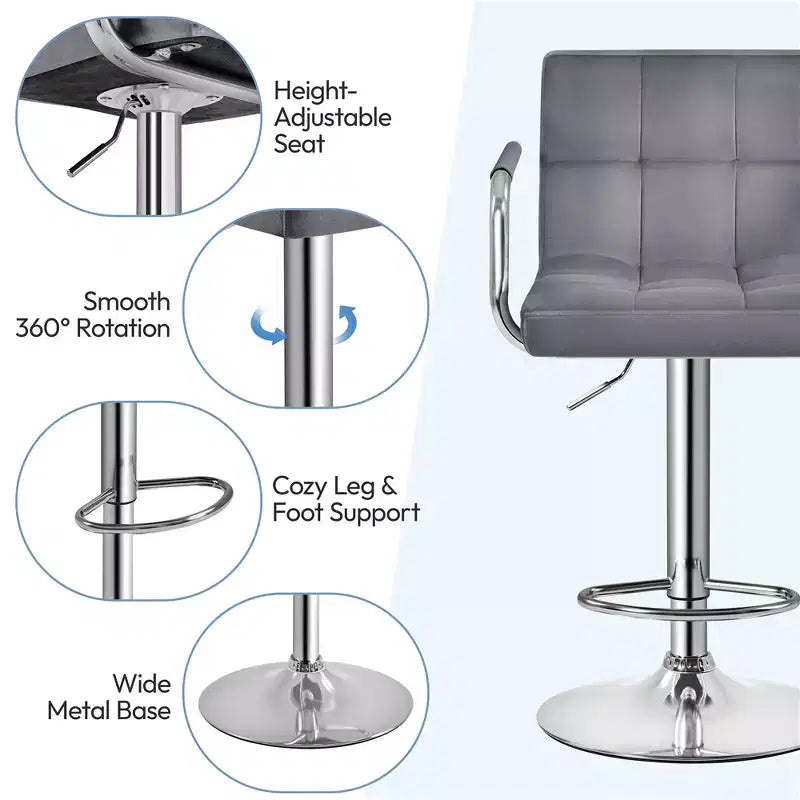Yaheetech 2PCS Height Adjustable Swivel Bar Stools with Large Steel Base Backrests Footrest