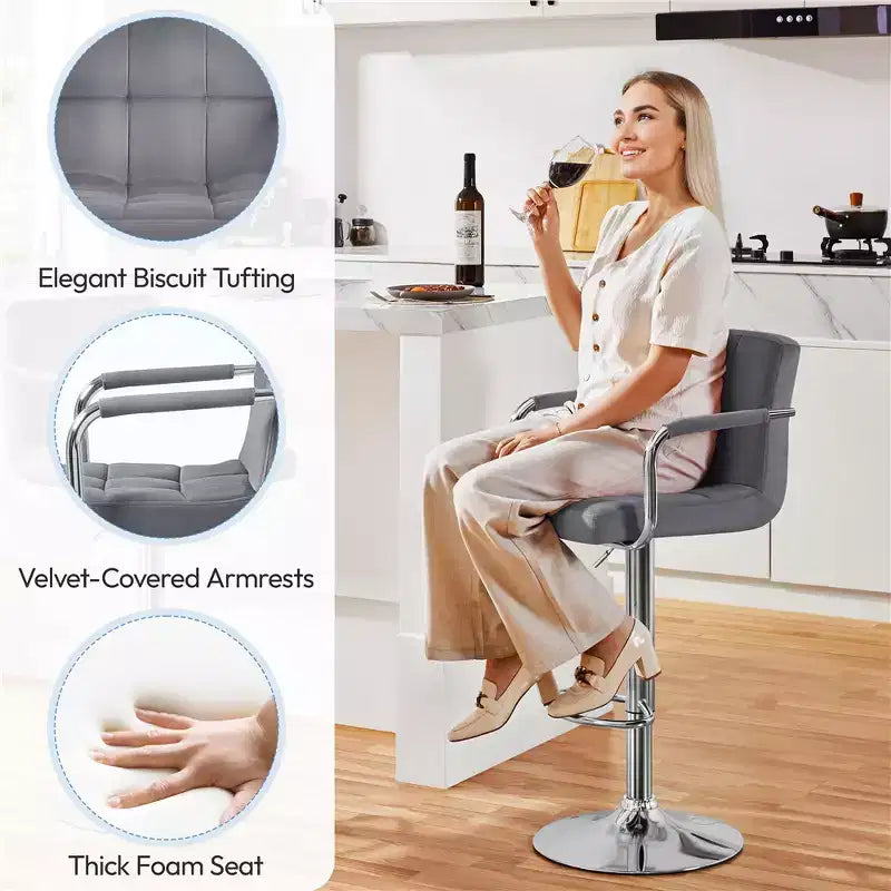 Yaheetech 2PCS Height Adjustable Swivel Bar Stools with Large Steel Base Backrests Footrest