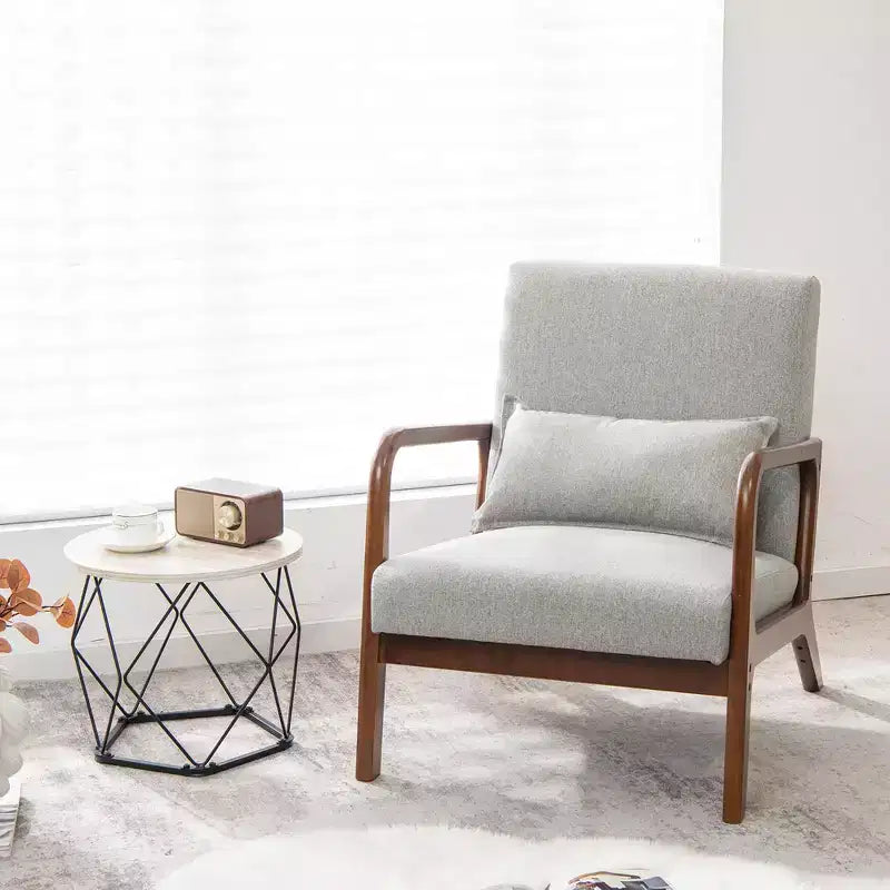 Costway 1PC/2PCS Modern Accent Chair Leisure Armchair with Rubber Wood Frame & Lumbar Pillow Gray/Beige