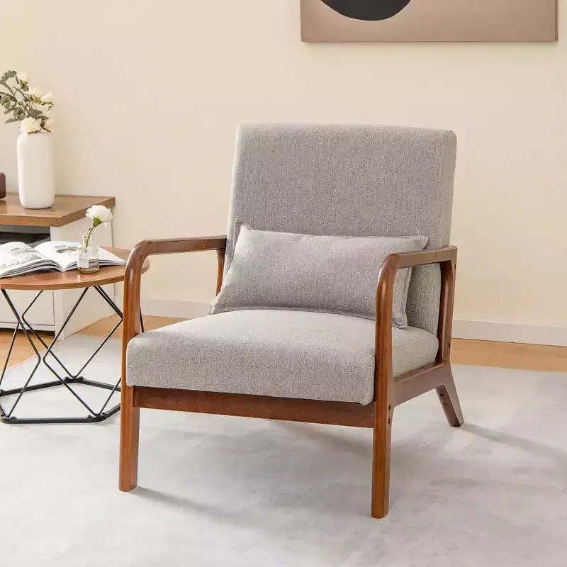Costway 1PC/2PCS Modern Accent Chair Leisure Armchair with Rubber Wood Frame & Lumbar Pillow Gray/Beige