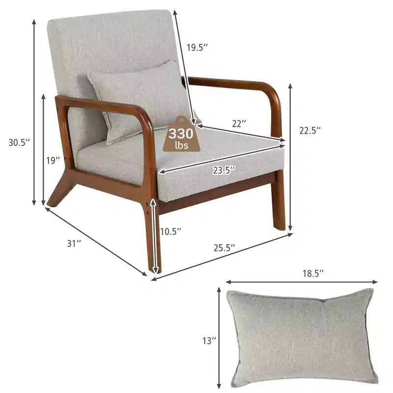 Costway 1PC/2PCS Modern Accent Chair Leisure Armchair with Rubber Wood Frame & Lumbar Pillow Gray/Beige