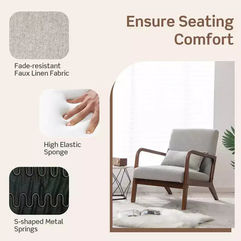 Costway 1PC/2PCS Modern Accent Chair Leisure Armchair with Rubber Wood Frame & Lumbar Pillow Gray/Beige