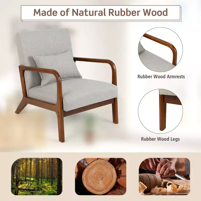 Costway 1PC/2PCS Modern Accent Chair Leisure Armchair with Rubber Wood Frame & Lumbar Pillow Gray/Beige