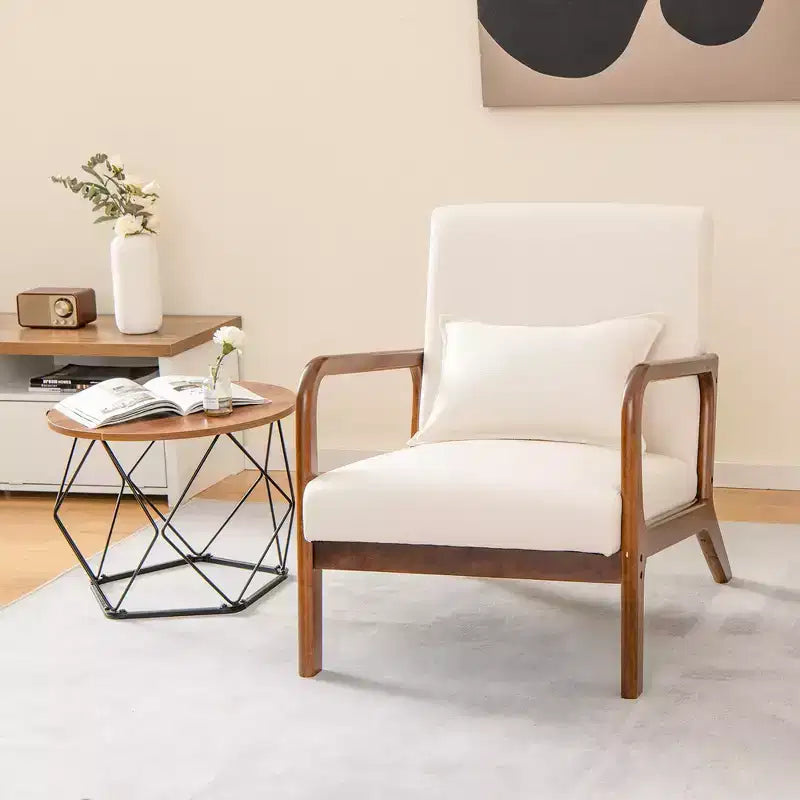 Costway 1PC/2PCS Modern Accent Chair Leisure Armchair with Rubber Wood Frame & Lumbar Pillow Gray/Beige