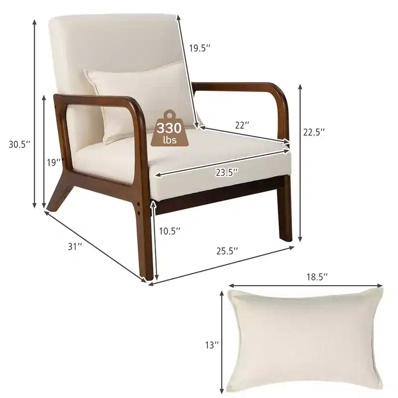 Costway 1PC/2PCS Modern Accent Chair Leisure Armchair with Rubber Wood Frame & Lumbar Pillow Gray/Beige