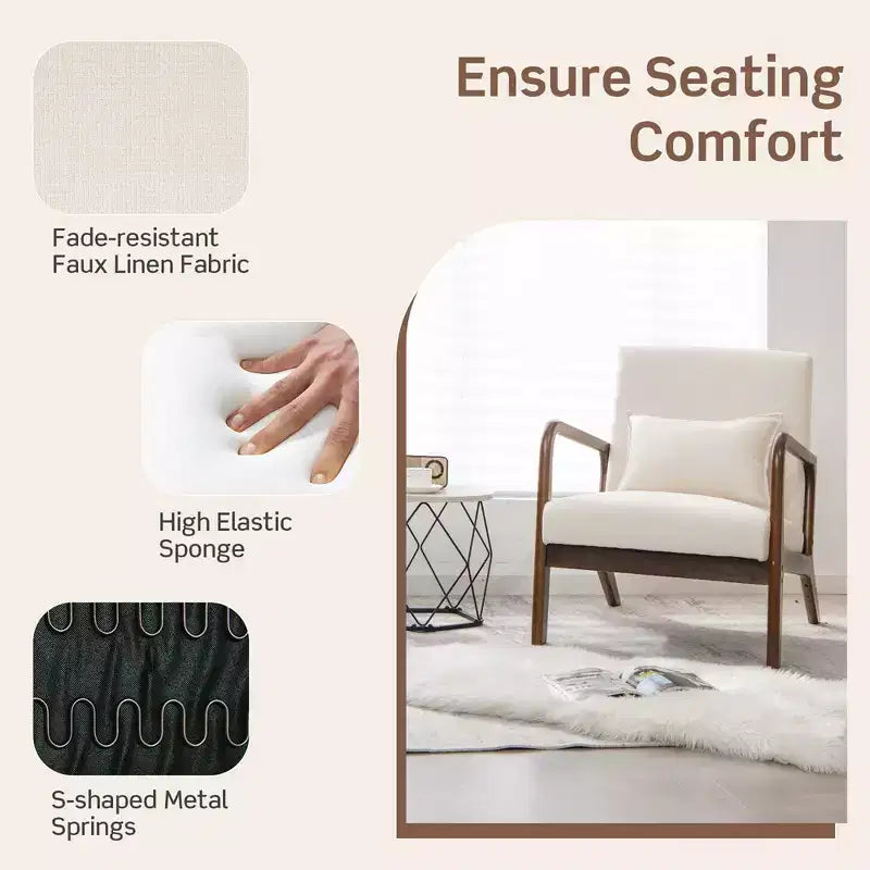 Costway 1PC/2PCS Modern Accent Chair Leisure Armchair with Rubber Wood Frame & Lumbar Pillow Gray/Beige