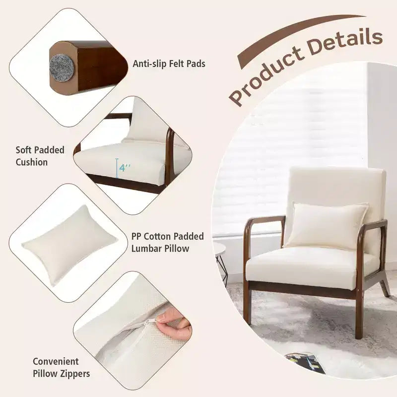 Costway 1PC/2PCS Modern Accent Chair Leisure Armchair with Rubber Wood Frame & Lumbar Pillow Gray/Beige