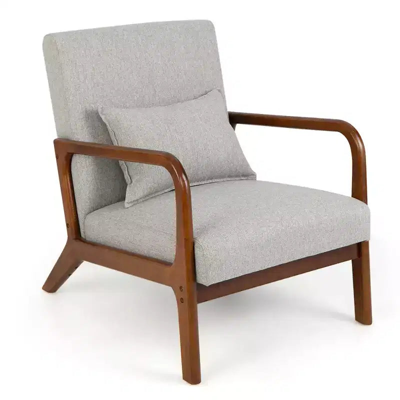 Costway 1PC/2PCS Modern Accent Chair Leisure Armchair with Rubber Wood Frame & Lumbar Pillow Gray/Beige
