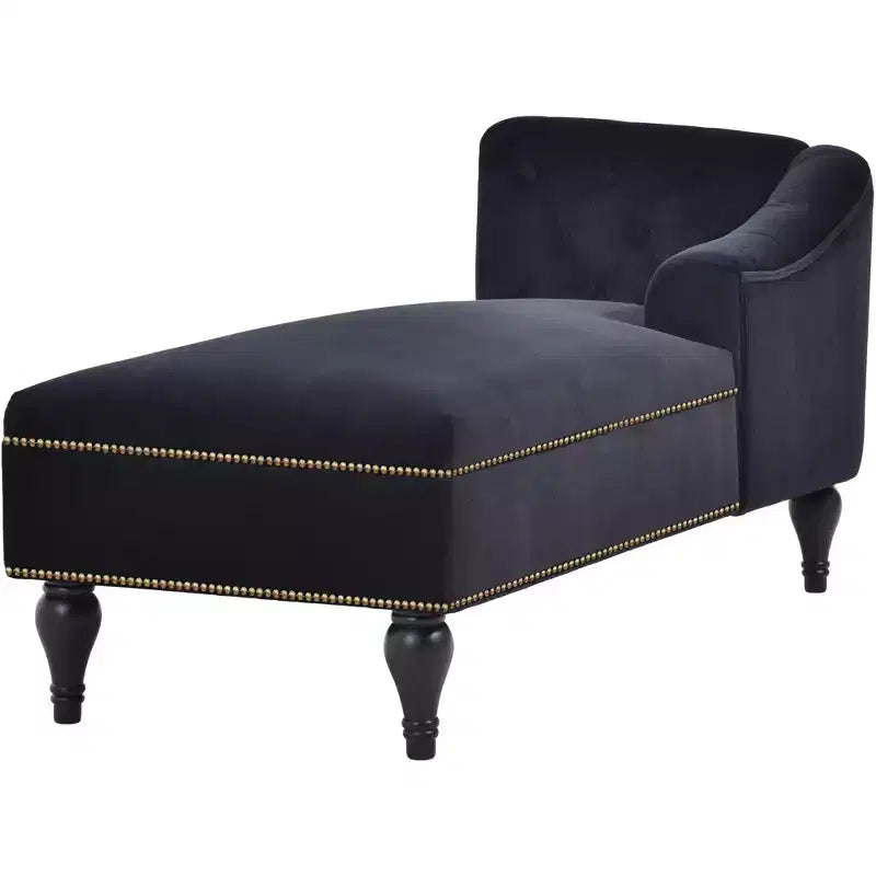 58 Velvet Chaise Lounge, Button Tufted Right Arm Facing Sleeper Lounge Chair with Nailhead Trim & Solid Wood Legs Black-ModernLuxe