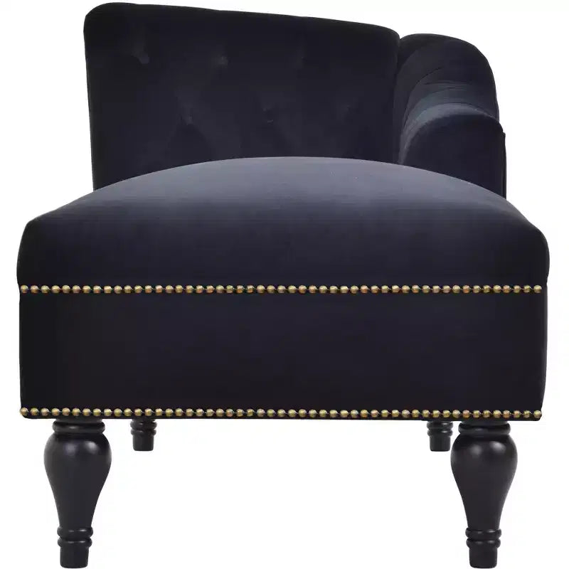58 Velvet Chaise Lounge, Button Tufted Right Arm Facing Sleeper Lounge Chair with Nailhead Trim & Solid Wood Legs Black-ModernLuxe