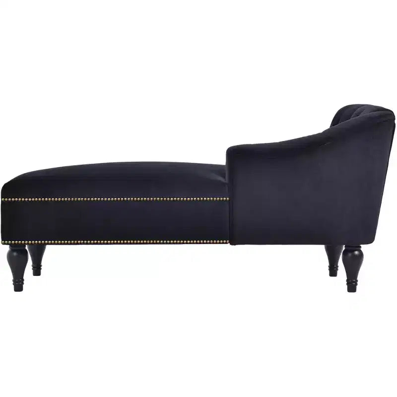 58 Velvet Chaise Lounge, Button Tufted Right Arm Facing Sleeper Lounge Chair with Nailhead Trim & Solid Wood Legs Black-ModernLuxe