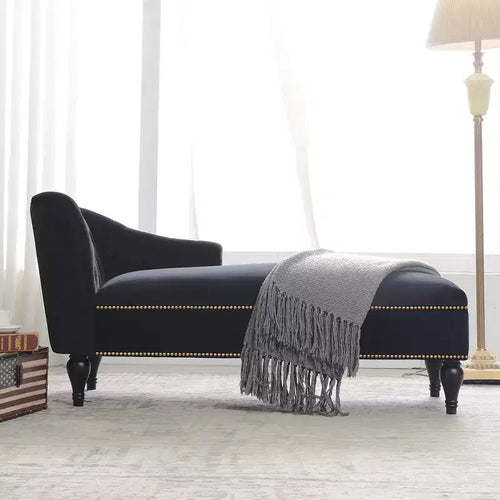 58 Velvet Chaise Lounge, Button Tufted Right Arm Facing Sleeper Lounge Chair with Nailhead Trim & Solid Wood Legs Black-ModernLuxe