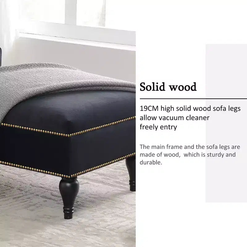 58 Velvet Chaise Lounge, Button Tufted Right Arm Facing Sleeper Lounge Chair with Nailhead Trim & Solid Wood Legs Black-ModernLuxe