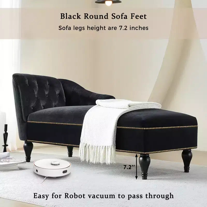 58 Velvet Chaise Lounge, Button Tufted Right Arm Facing Sleeper Lounge Chair with Nailhead Trim & Solid Wood Legs Black-ModernLuxe
