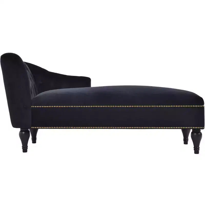 58 Velvet Chaise Lounge, Button Tufted Right Arm Facing Sleeper Lounge Chair with Nailhead Trim & Solid Wood Legs Black-ModernLuxe