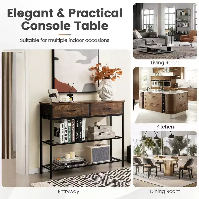 Costway Console Entryway Sofa Table with 2 Drawers for Entrance Living Room Rustic Brown/Walnut