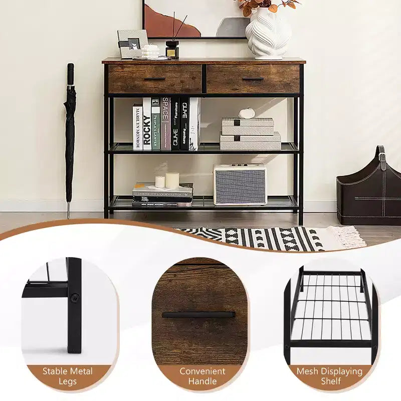 Costway Console Entryway Sofa Table with 2 Drawers for Entrance Living Room Rustic Brown/Walnut