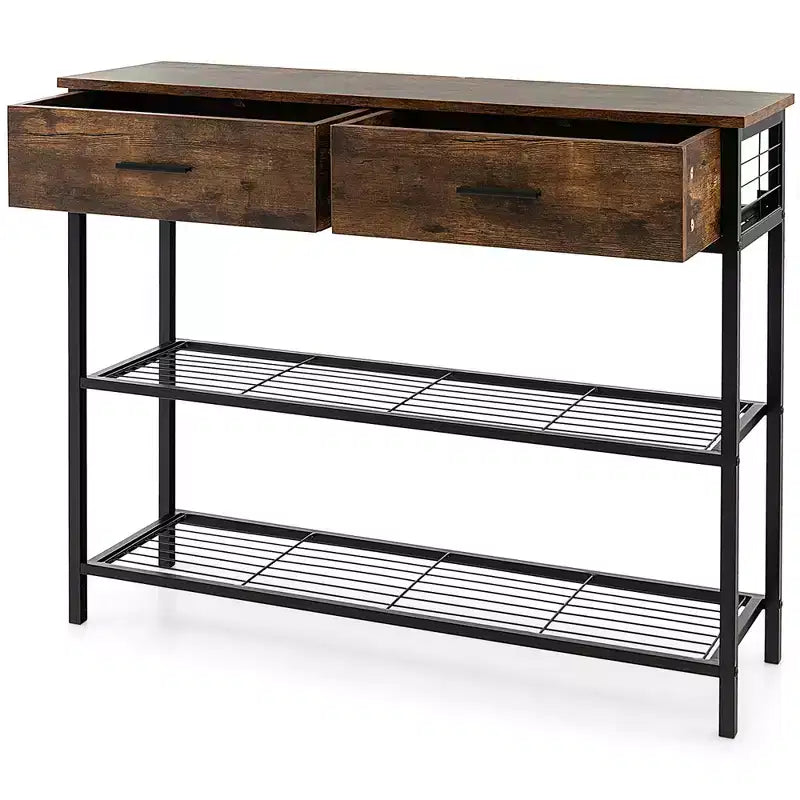 Costway Console Entryway Sofa Table with 2 Drawers for Entrance Living Room Rustic Brown/Walnut