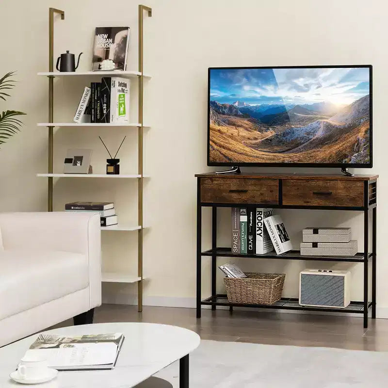Costway Console Entryway Sofa Table with 2 Drawers for Entrance Living Room Rustic Brown/Walnut