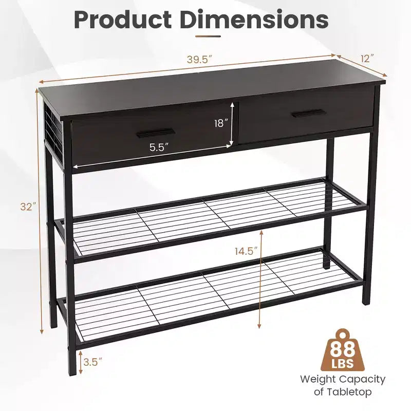 Costway Console Entryway Sofa Table with 2 Drawers for Entrance Living Room Rustic Brown/Walnut