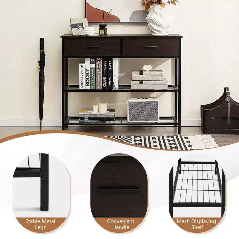 Costway Console Entryway Sofa Table with 2 Drawers for Entrance Living Room Rustic Brown/Walnut