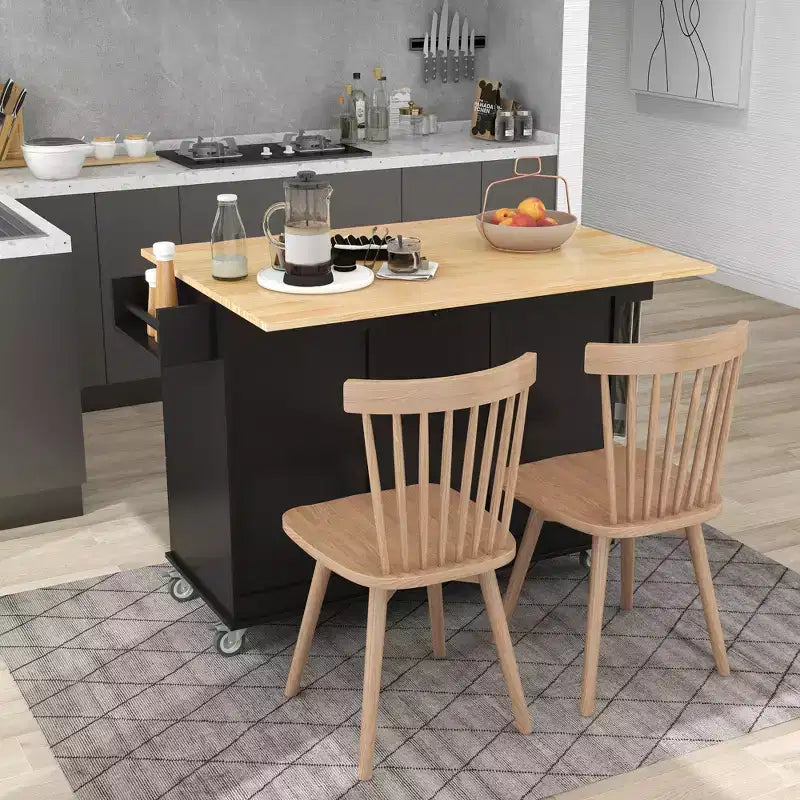 52.7 In. W Mobile Kitchen Island with Drop Leaf Wood Top, Spice Rack and Locking Wheels-ModernLuxe