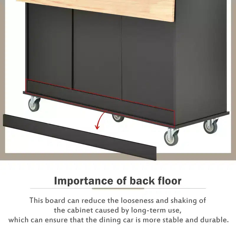 52.7 In. W Mobile Kitchen Island with Drop Leaf Wood Top, Spice Rack and Locking Wheels-ModernLuxe