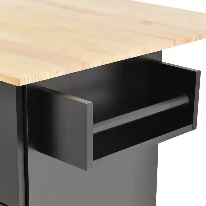 52.7 In. W Mobile Kitchen Island with Drop Leaf Wood Top, Spice Rack and Locking Wheels-ModernLuxe