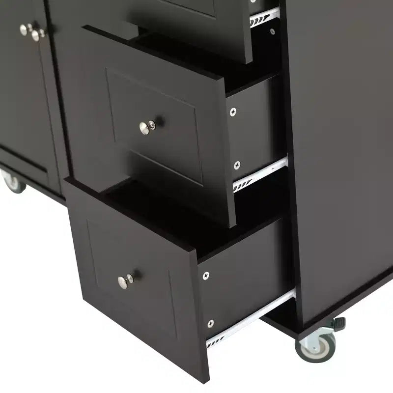 52.7 In. W Mobile Kitchen Island with Drop Leaf Wood Top, Spice Rack and Locking Wheels-ModernLuxe