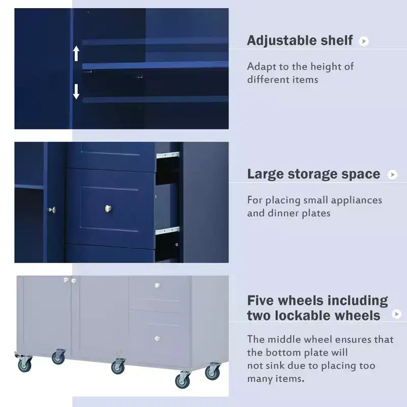 52.7 In. W Mobile Kitchen Island with Drop Leaf Wood Top, Spice Rack and Locking Wheels-ModernLuxe