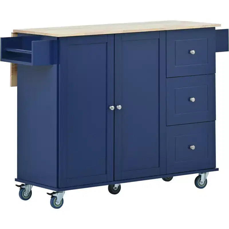 52.7 In. W Mobile Kitchen Island with Drop Leaf Wood Top, Spice Rack and Locking Wheels-ModernLuxe