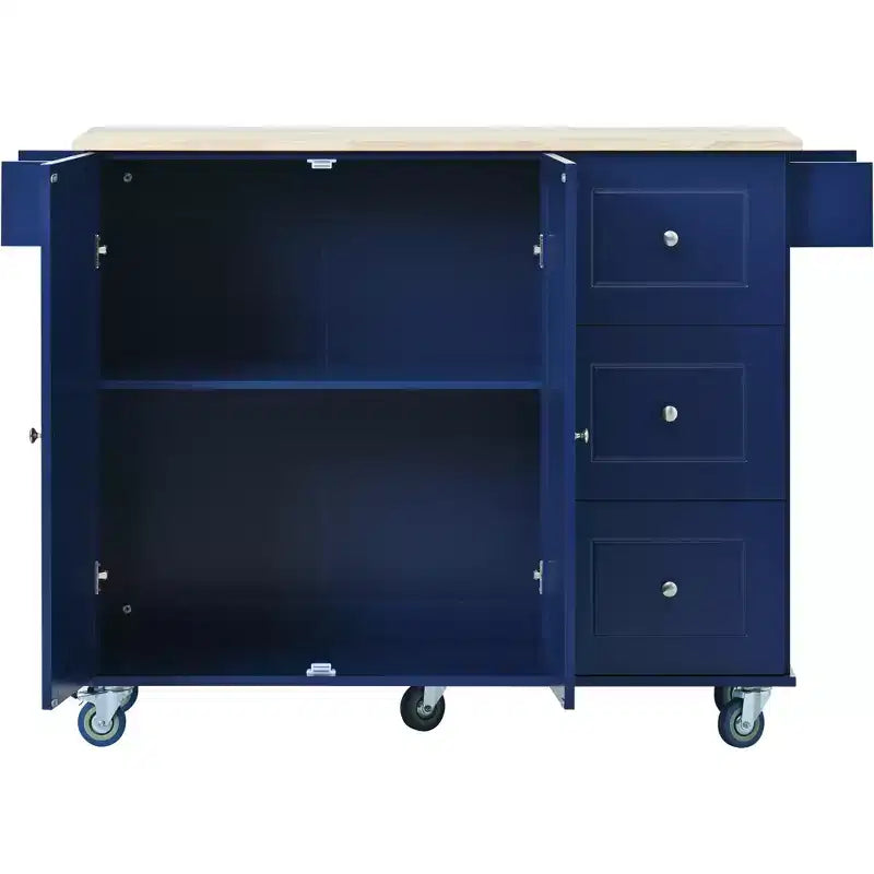 52.7 In. W Mobile Kitchen Island with Drop Leaf Wood Top, Spice Rack and Locking Wheels-ModernLuxe