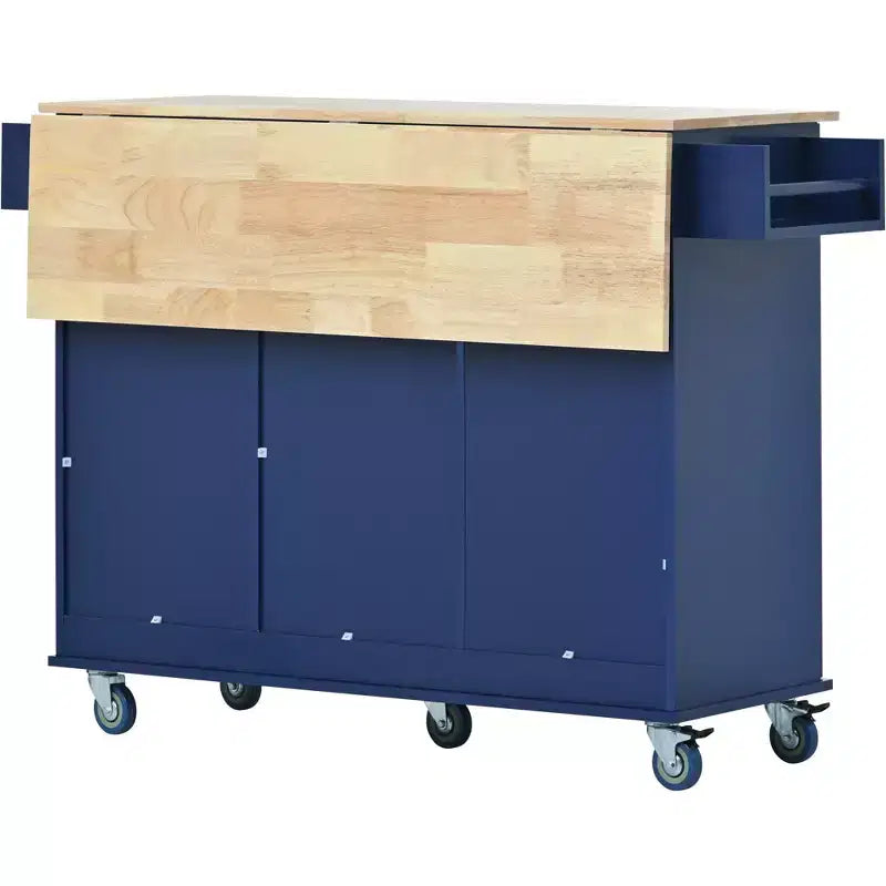 52.7 In. W Mobile Kitchen Island with Drop Leaf Wood Top, Spice Rack and Locking Wheels-ModernLuxe