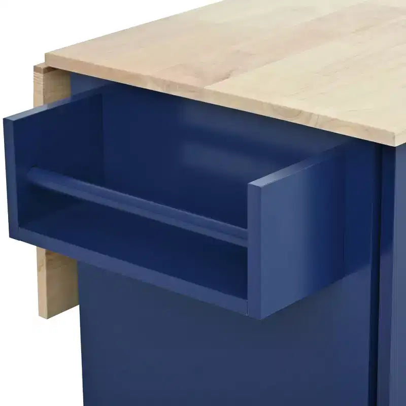 52.7 In. W Mobile Kitchen Island with Drop Leaf Wood Top, Spice Rack and Locking Wheels-ModernLuxe