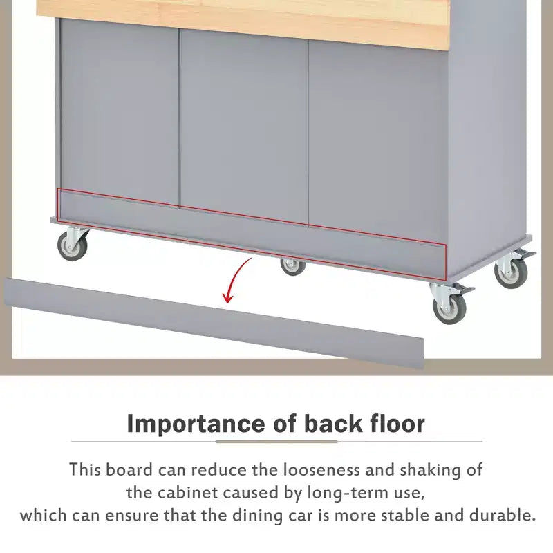 52.7 In. W Mobile Kitchen Island with Drop Leaf Wood Top, Spice Rack and Locking Wheels-ModernLuxe