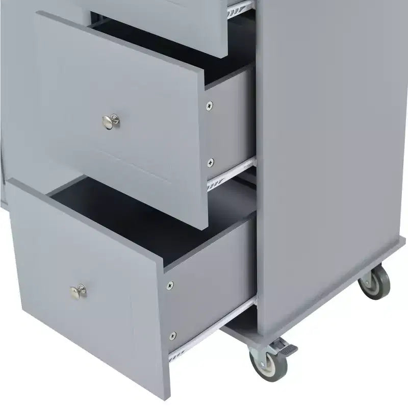 52.7 In. W Mobile Kitchen Island with Drop Leaf Wood Top, Spice Rack and Locking Wheels-ModernLuxe