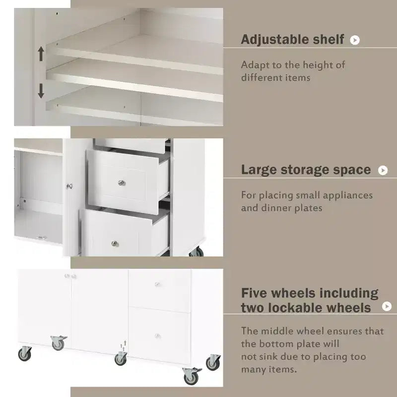 52.7 In. W Mobile Kitchen Island with Drop Leaf Wood Top, Spice Rack and Locking Wheels-ModernLuxe